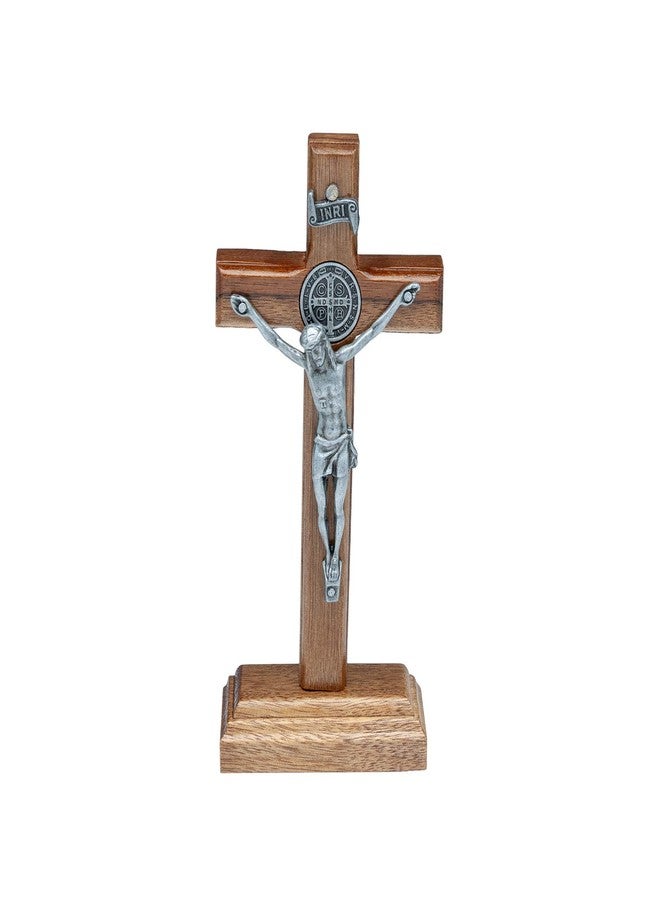 Intercession Wall and Table Wood Cross Crucifix (5 inch - Antique Silver) - Image 1